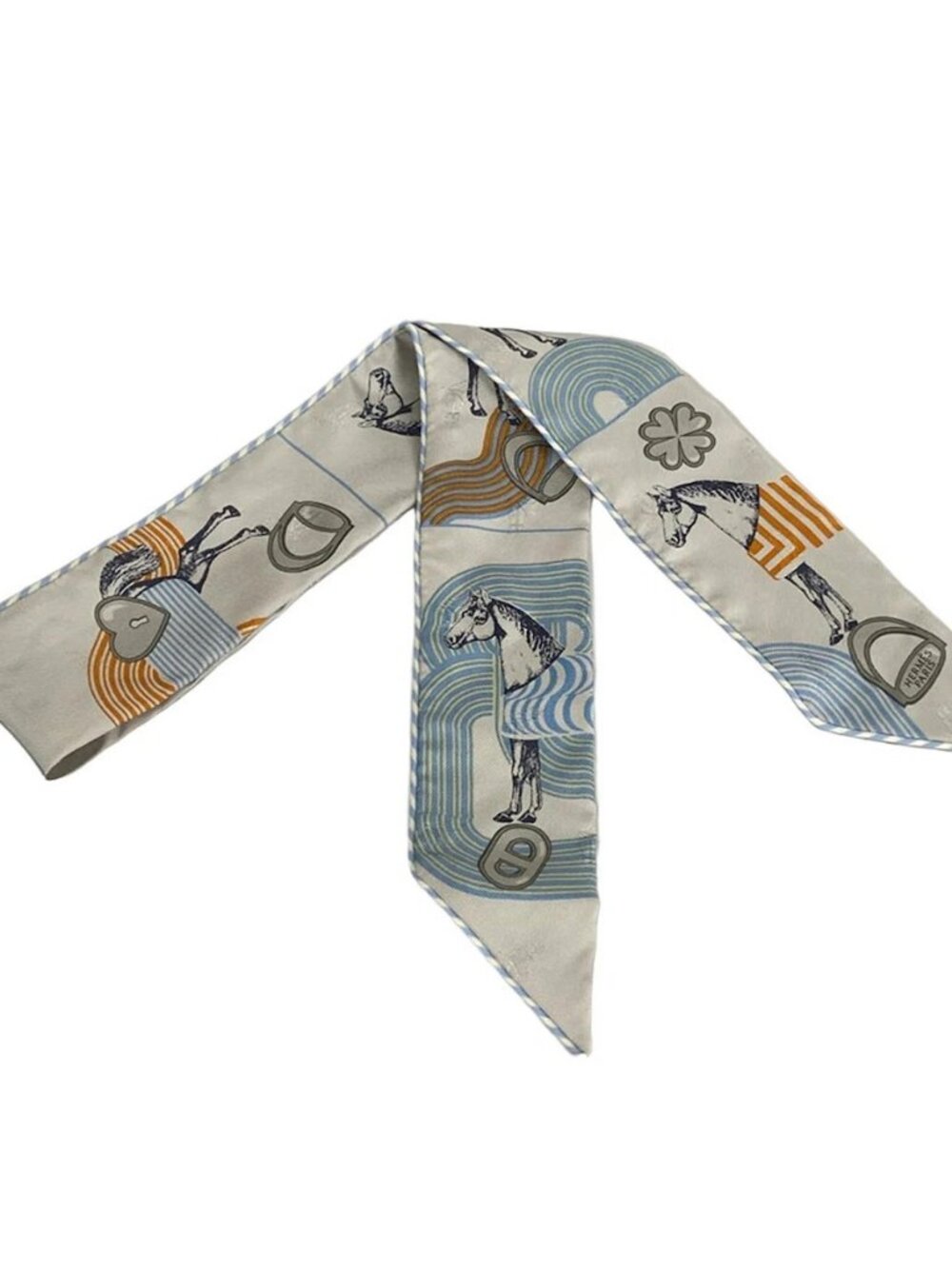 HERMES Twilly - Light gray Light Blue Orange Scarf - Picture 1 of 10
